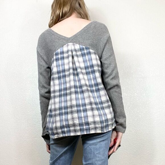 Anthropologie Moth Grey Handkerchief Hem Plaid Back Sweater - Picture 7 of 7